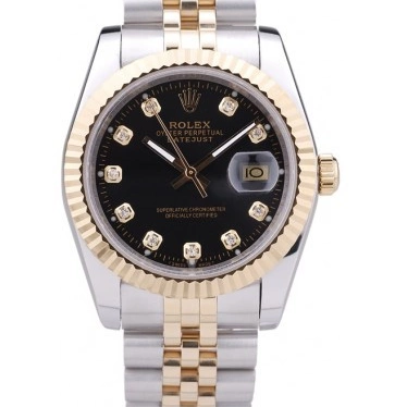 Best AAA Replica Sites Ribbed 7453 Black Rolex Bezel Diamonds Dial Datejust 0731